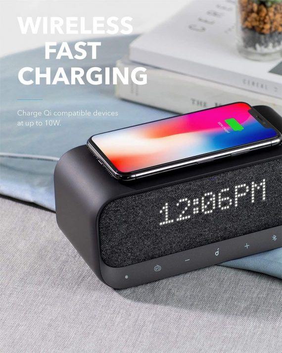 Anker Soundcore Wakey - Wireless Bluetooth Speaker with Wireless Fast Charging, Alarm Clock, FM Radio and more - A3300 - Black