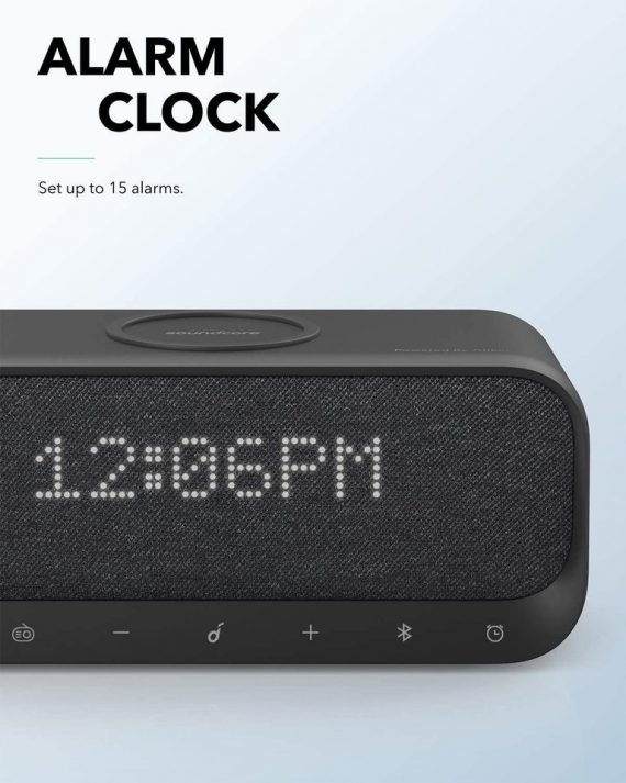 Anker Soundcore Wakey - Wireless Bluetooth Speaker with Wireless Fast Charging, Alarm Clock, FM Radio and more - A3300 - Black