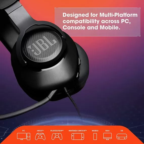 JBL Quantum 100 Wired Over-Ear Gaming Headset with Detachable Mic (Black)