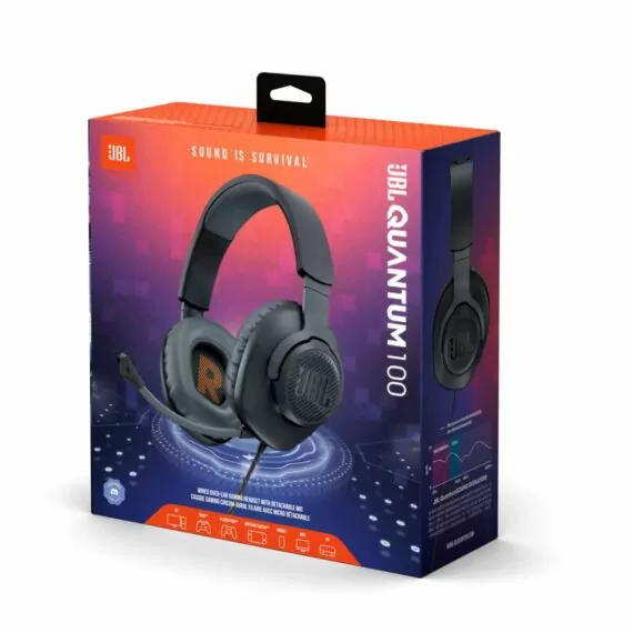 JBL Quantum 100 Wired Over-Ear Gaming Headset with Detachable Mic (Black)