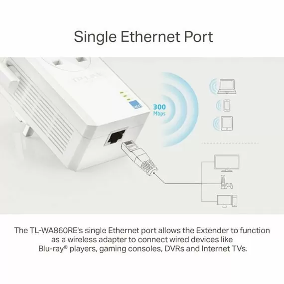 TP-LINK TL-WA860RE - 300Mbps Wi-Fi Range Extender with AC Passthrough - UK PLUG