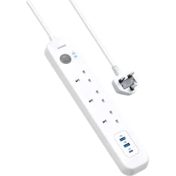 Anker PowerExtend USB-C 3 Strip - Power Extension Lead with USB-A and USB-C Ports - A9136 - White