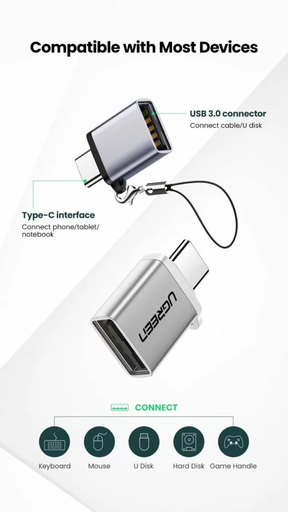 UGREEN USB-C to USB 3.0 Adapter - US270 - Gray