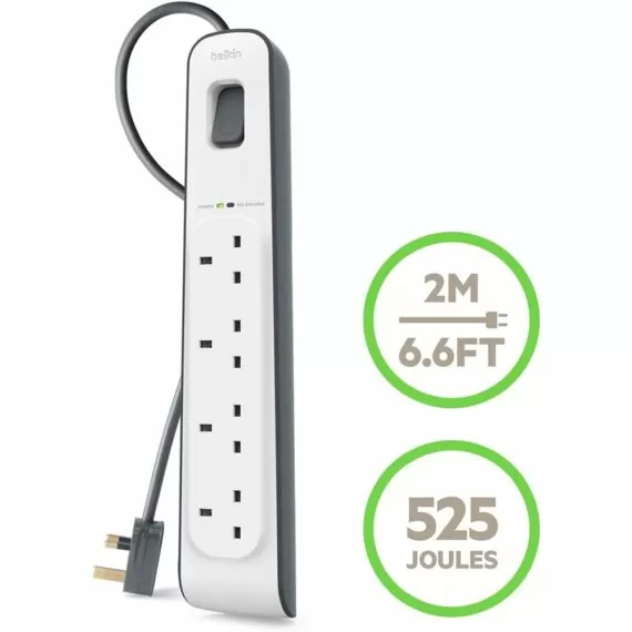 Belkin 4-outlet Surge Protection Strip with 2M Power Cord (BSV400AF2M) - White