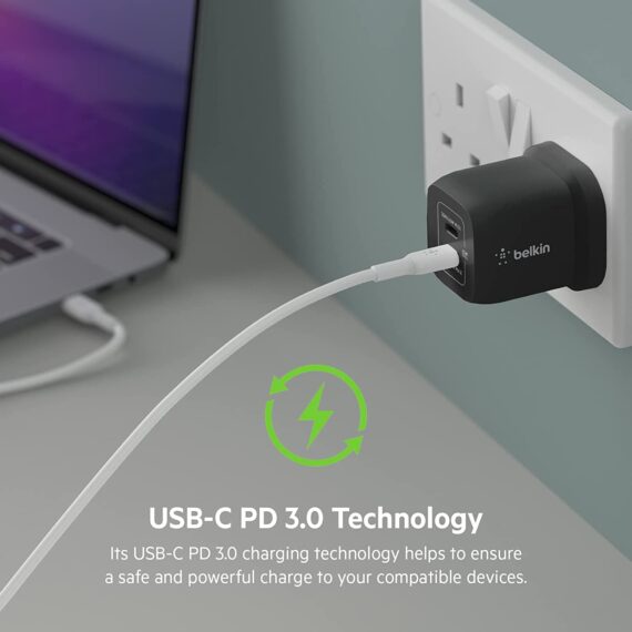 Belkin BoostCharge Pro Dual USB-C GaN Wall Charger with PPS 45W (WCH011myBK) - Black