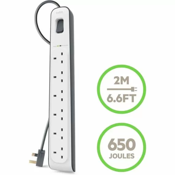 Belkin 6-outlet Surge Protection Strip with 2M Power Cord (BSV603af2M) - White