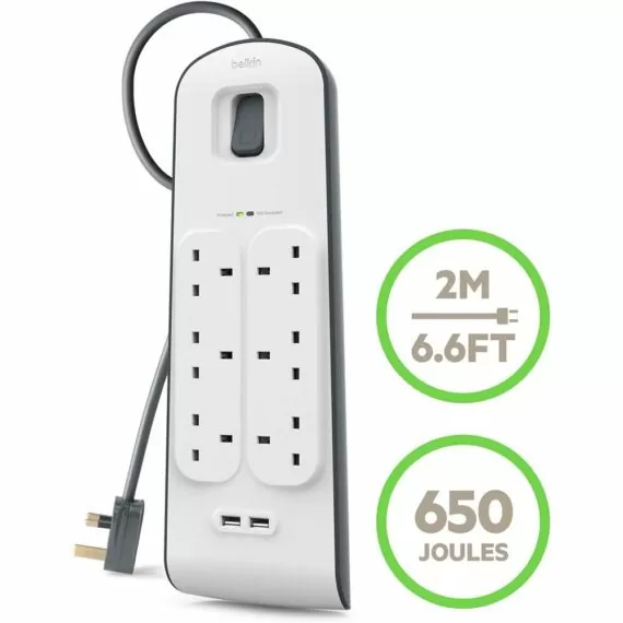 Belkin 2.4 Amp USB Charger 6-outlet Surge Protection Strip (BSV604af2M) - White