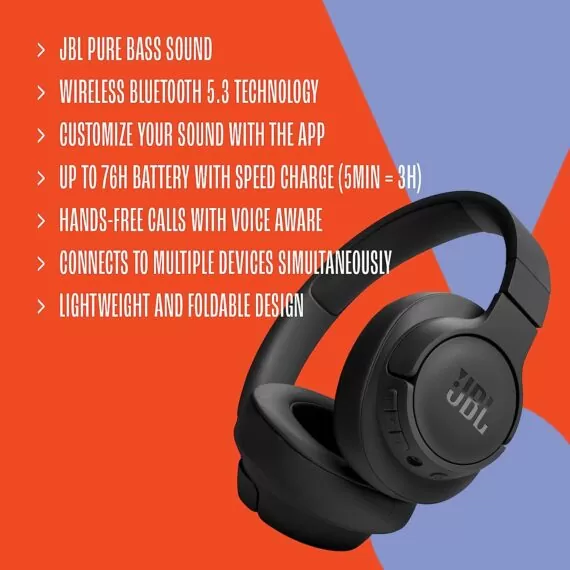 JBL TUNE 720BT Wireless On-Ear Headphones (Black)