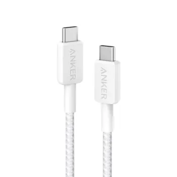 Anker 322 USB-C to USB-C Cable (60W, Nylon Braided) - White, 3 ft