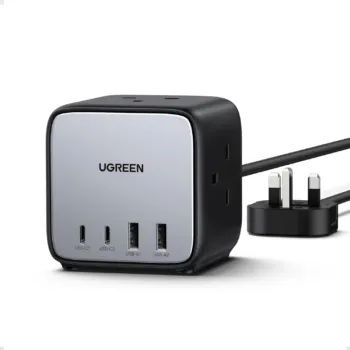 UGREEN DigiNest Cube - 7 Port Extension Lead - 65W Type C GaN Charging and 3 AC Outlets (UK PLUG) - CD268 - Black