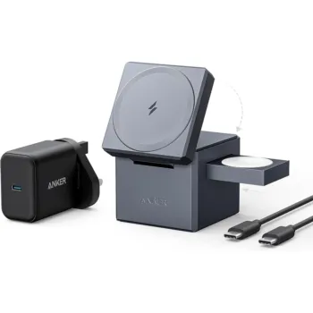Anker 3-in-1 Cube with MagSafe- Wireless Charging Station (Included 30W USB-C PD Charger and USB-C Cable) - Y1811HA1 - Black