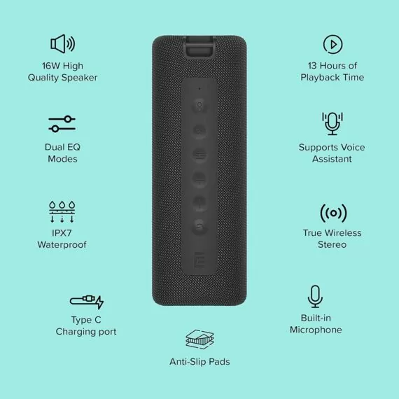 Xiaomi Mi 16 Watt Portable Waterproof Speaker - Black (29690)