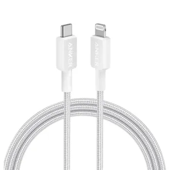 Anker 322 USB-C to Lightning Cable (Nylon Braided) - White, 6 ft