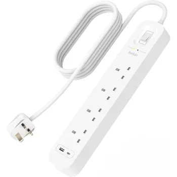 Belkin Connect Surge Protector 4-outlet with USB-C and USB-A Ports (SRB001ar2M) - White