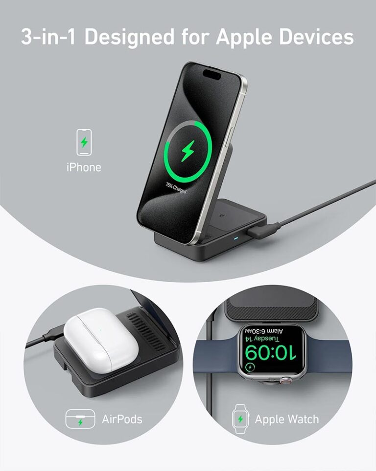 Anker MagGo 3-in-1 Wireless Charger (15W) With 30W Adapter – Slightly Used, Works Great