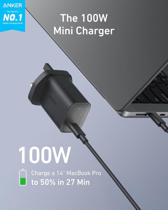 Anker Nano Charger (100W with 6ft USB-C to USB-C Cable) - B2679K11 - Black