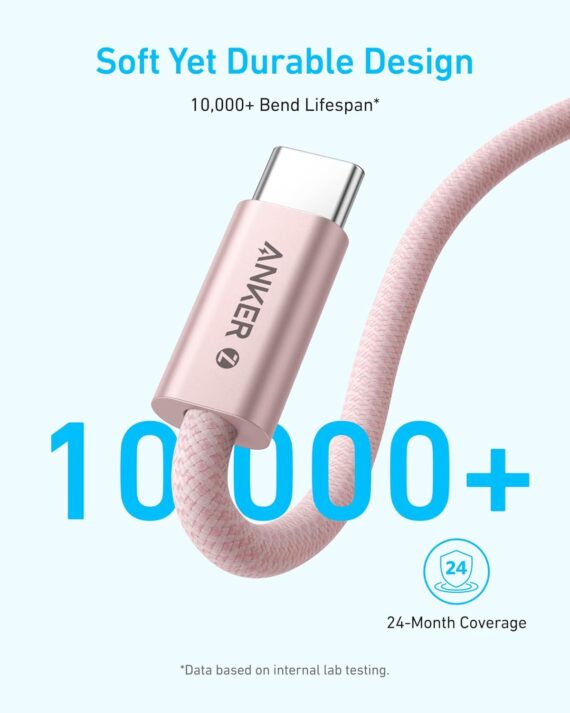 Anker Zolo USB-C to USB-C Cable (3.3ft, 240W, Braided, Dirt Resistant) - A8060H21 - White