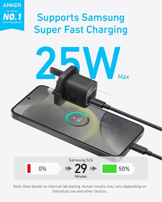 Anker Charger (25W, Compact) with USB-C Cable - A2656K11 - Black