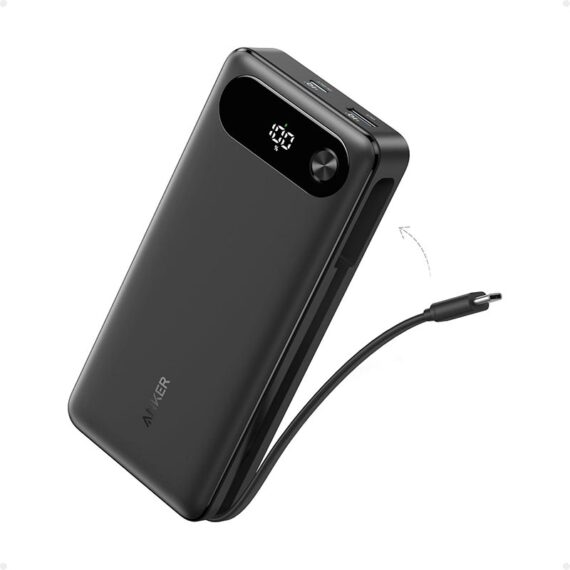 Anker Power Bank (20,000mAh, 87W, Built-in USB-C Cable) - A1383H11 - Black