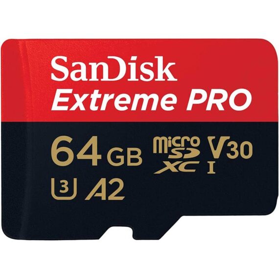 SanDisk 64GB Extreme PRO microSD UHS-I Card with Adapter C10, U3, V30, A2, 200MB/s Read 90MB/s Write (SDSQXCU-064G-GN6MA)