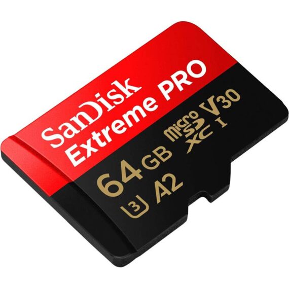 SanDisk 64GB Extreme PRO microSD UHS-I Card with Adapter C10, U3, V30, A2, 200MB/s Read 90MB/s Write (SDSQXCU-064G-GN6MA)