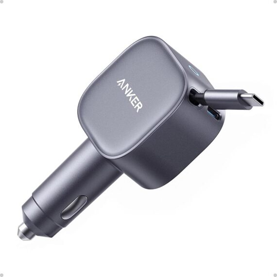 Anker Nano Car Charger (75W, USB-C Port, with Built in Retractable USB-C Cable) - A2738HA1 - Black