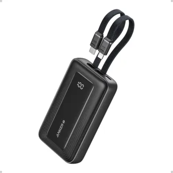 Anker Zolo Power Bank (10,000 mAh, 30W, with Built-in USB-C and Lightning Cable ) - A1680 - Black