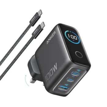 Anker Charger (100W, 3-Ports, Smart Display) with USB-C Cable - B121BKZ1 - Dark Gray