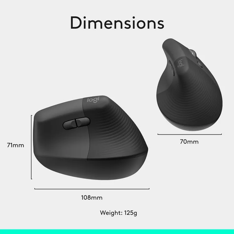 Logitech Lift Vertical Ergonomic Wireless Mouse (910-006473) - Graphite