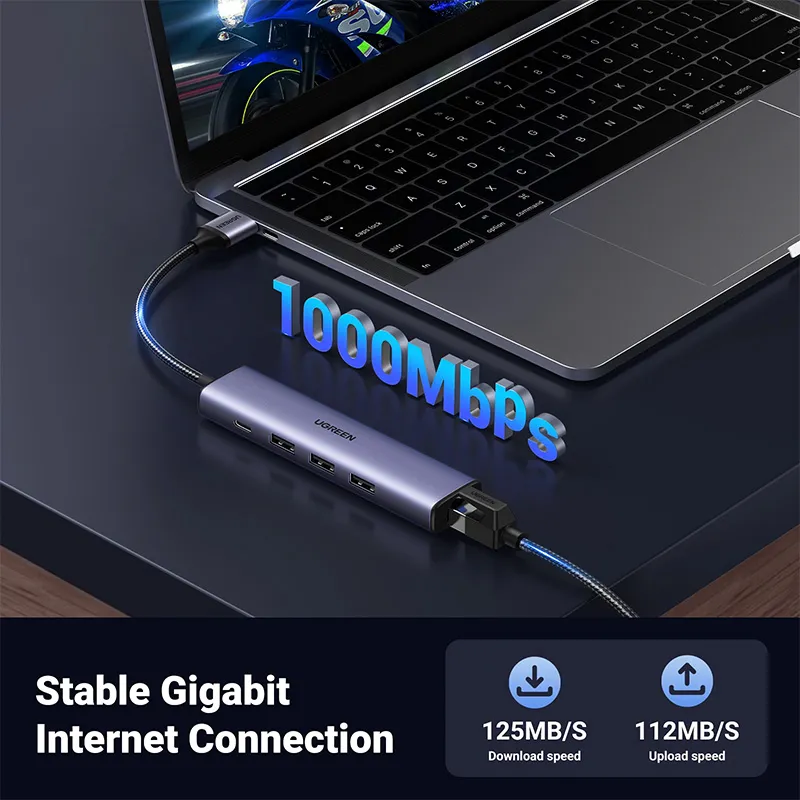 UGREEN 3-Port USB 3.0 hub with Gigabit Ethernet Adapter - CM475 (UG-60554)