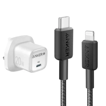 BUNDLE - Anker 322 USB-C to Lightning Cable (3ft) Black + Anker Zolo 20W Charger White (A81B5H11,A2699K21)