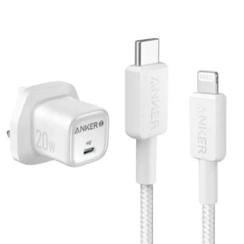 BUNDLE - Anker 322 USB-C to Lightning Cable (3ft) White + Anker Zolo 20W Charger White (A81B5H21,A2699K21)