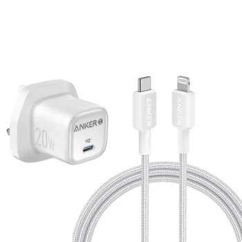 BUNDLE – Anker 322 USB-C to Lightning Cable (6ft) White + Anker Zolo 20W Charger White (A81B6H21,A2699K21)