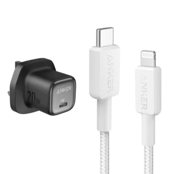 BUNDLE - Anker 322 USB-C to Lightning Cable (3ft) White + Anker Zolo 20W Charger Black (A81B5H21,A2699K11)