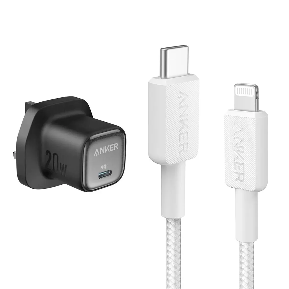 BUNDLE - Anker 322 USB-C to Lightning Cable (3ft) White + Anker Zolo 20W Charger Black (A81B5H21,A2699K11)