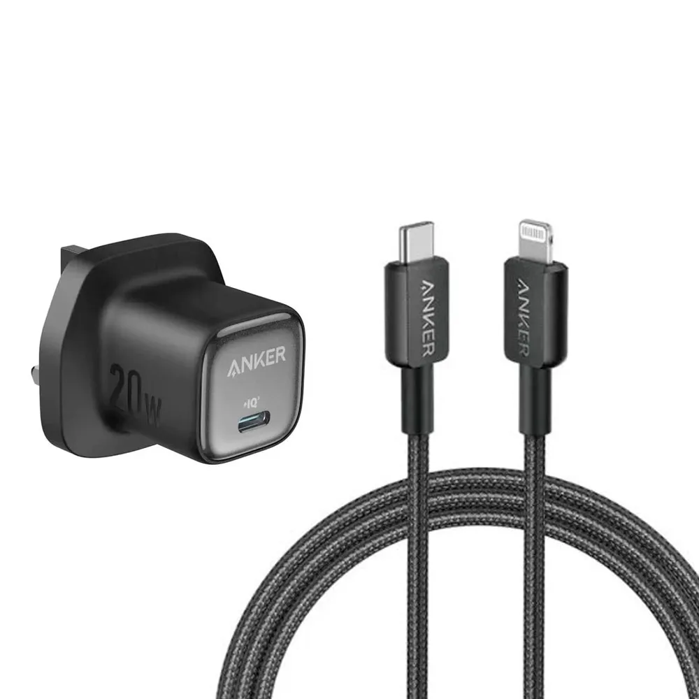 BUNDLE - Anker 322 USB-C to Lightning Cable (6ft) Black + Anker Zolo 20W Charger Black (A81B6H11,A2699K11)