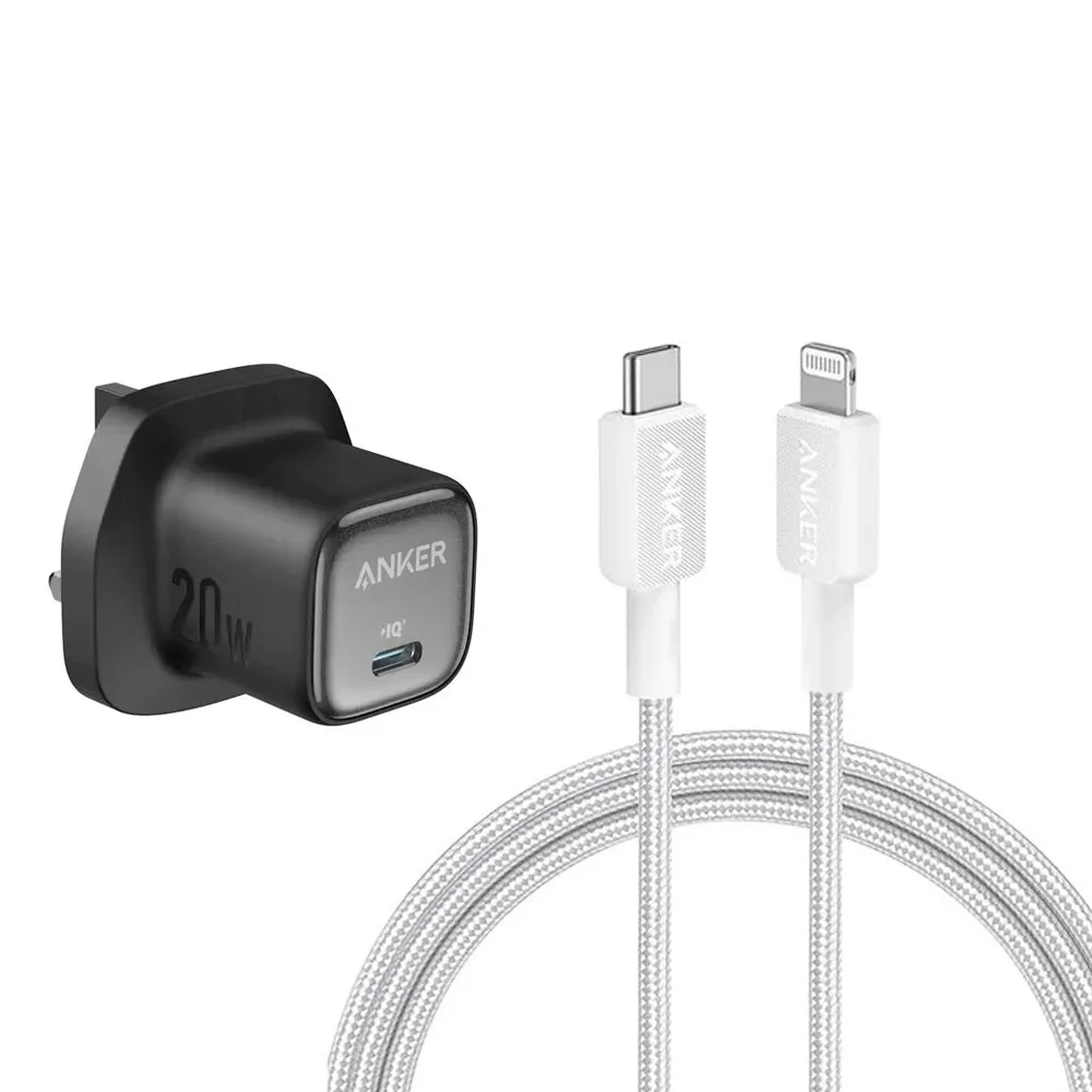 BUNDLE – Anker 322 USB-C to Lightning Cable (6ft) White + Anker Zolo 20W Charger Black (A81B6H21,A2699K11)