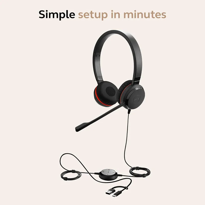 Jabra Evolve 30 II USB-C Wired Stereo Headset with Noise‑Cancelling Mic, Microsoft Teams Certified, with USB-C/A Adapter (5399-823-369)