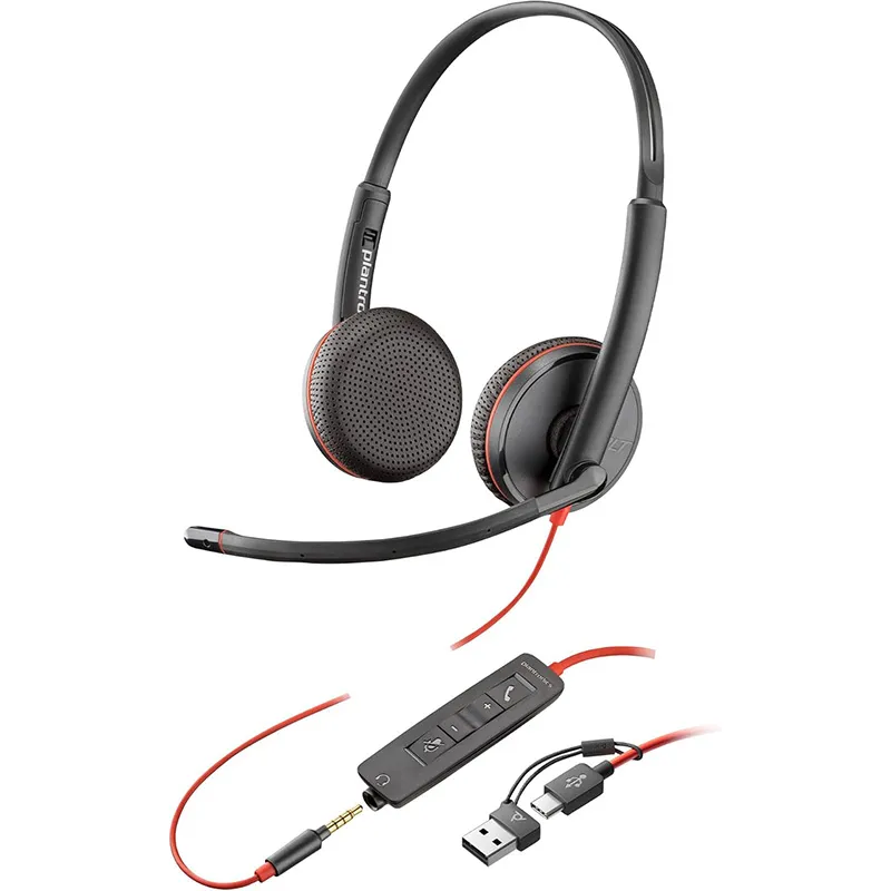 Poly Blackwire 3225 Wired Stereo USB-C Headset with Noise cancelling Mics +3.5mm Plug +USB-C/A Adapter (8X229AA)
