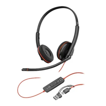 Poly Blackwire 3225 Wired Stereo USB-C Headset with Noise cancelling Mics +3.5mm Plug +USB-C/A Adapter (8X229AA)