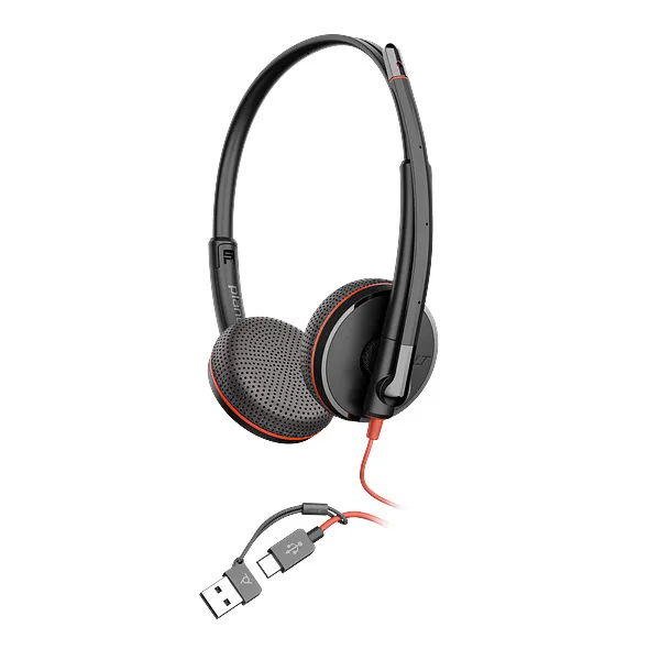 Poly Blackwire 3225 Wired Stereo USB-C Headset with Noise cancelling Mics +3.5mm Plug +USB-C/A Adapter (8X229AA)