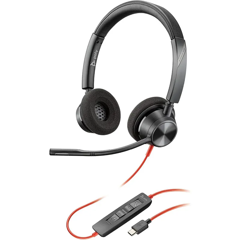 Poly Blackwire 3320 Wired Stereo Microsoft Teams Certified USB-C Headset With Noise cancelling Mics +USB-C/A Adapter (8X220AA)