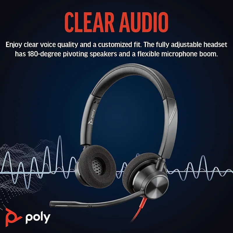 Poly Blackwire 3320 Wired Stereo Microsoft Teams Certified USB-C Headset With Noise cancelling Mics +USB-C/A Adapter (8X220AA)