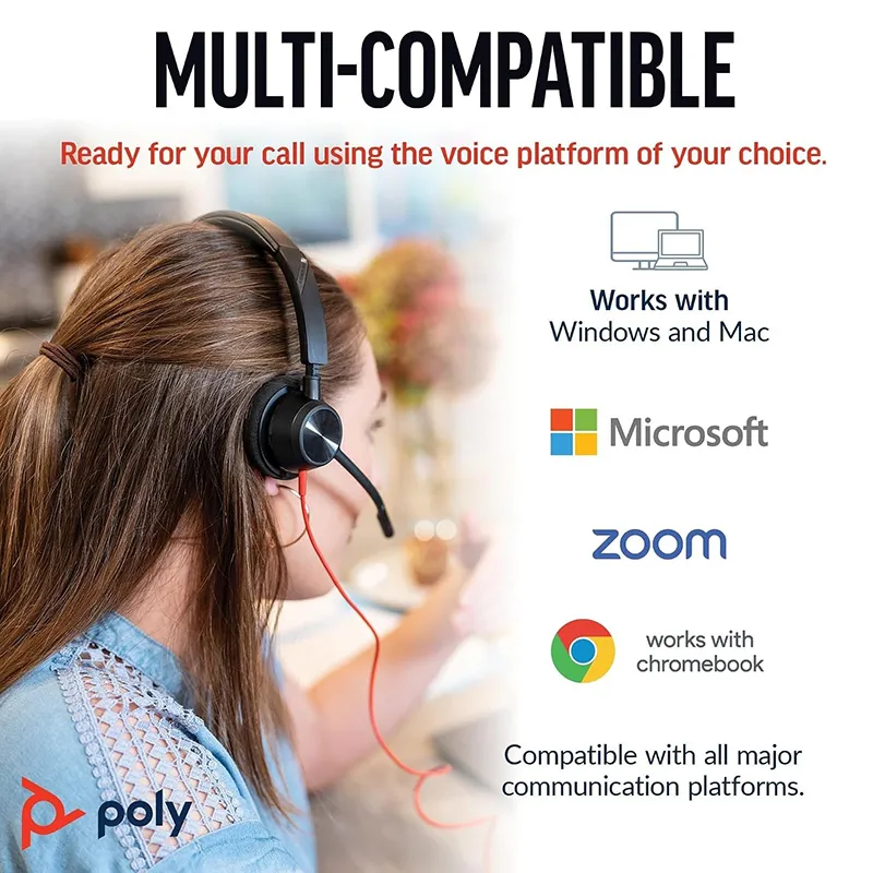 Poly Blackwire 3320 Wired Stereo Microsoft Teams Certified USB-C Headset With Noise cancelling Mics +USB-C/A Adapter (8X220AA)