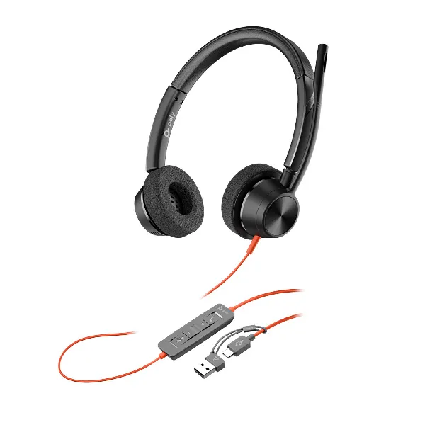 Poly Blackwire 3320 Wired Stereo Microsoft Teams Certified USB-C Headset With Noise cancelling Mics +USB-C/A Adapter (8X220AA)