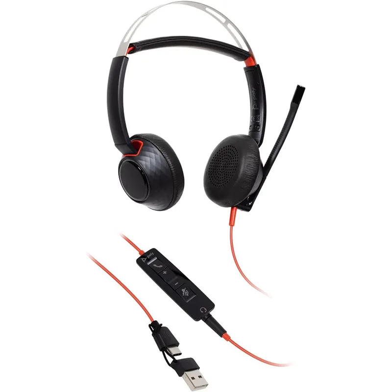 Poly Blackwire 5220 Wired Stereo USB-C Headset with Noise cancelling Mics + 3.5mm Plug +USB-C/A Adapter (8X231AA)