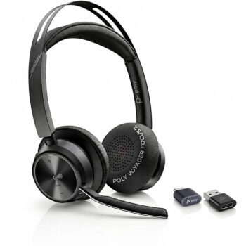 Poly Voyager Focus 2 Bluetooth/Wired Stereo Microsoft Teams Certified USB-C Headset with Active Noise-Cancelling Mics + BT700C with USB-C/A Adapter (9T9J4AA)