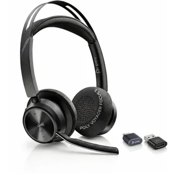 Poly Voyager Focus 2 Bluetooth/Wired Stereo Microsoft Teams Certified USB-C Headset with Active Noise-Cancelling Mics + BT700C with USB-C/A Adapter (9T9J4AA)