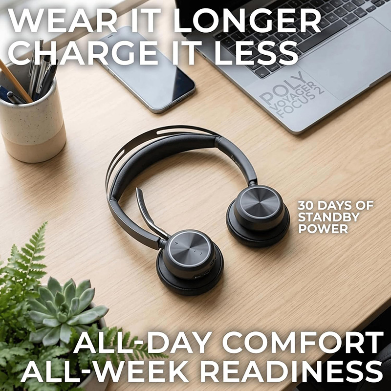 Poly Voyager Focus 2 Bluetooth/Wired Stereo Microsoft Teams Certified USB-C Headset with Active Noise-Cancelling Mics + BT700C with USB-C/A Adapter (9T9J4AA)