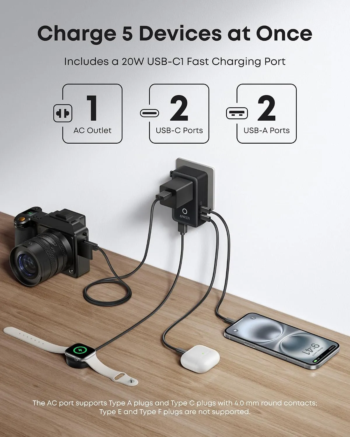 Anker Nano Travel Adapter (5-in-1, 20W) - A9215H11 - Black